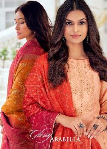 वर्क डिज़ाइनर सूट कैटलॉग के साथ मल्टी कलर ग्लॉसी अरेबेला विस्कोस डोला जैक्वार्ड