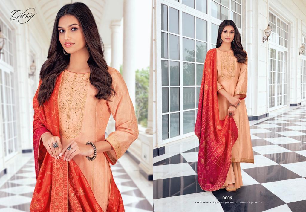 Multi Color Glossy Arabella Viscose Dola Jacquard With Work Designer Suit Catalog