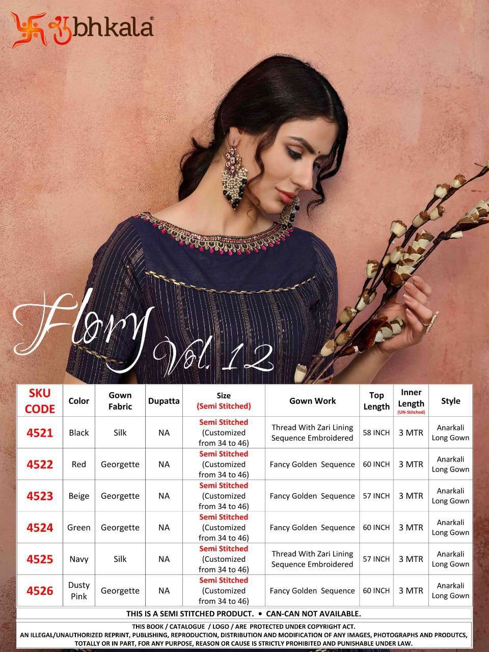 Multi Color Shubhkala Flory Vol 12 Silk Georgette Designer Gown Catalog Collection