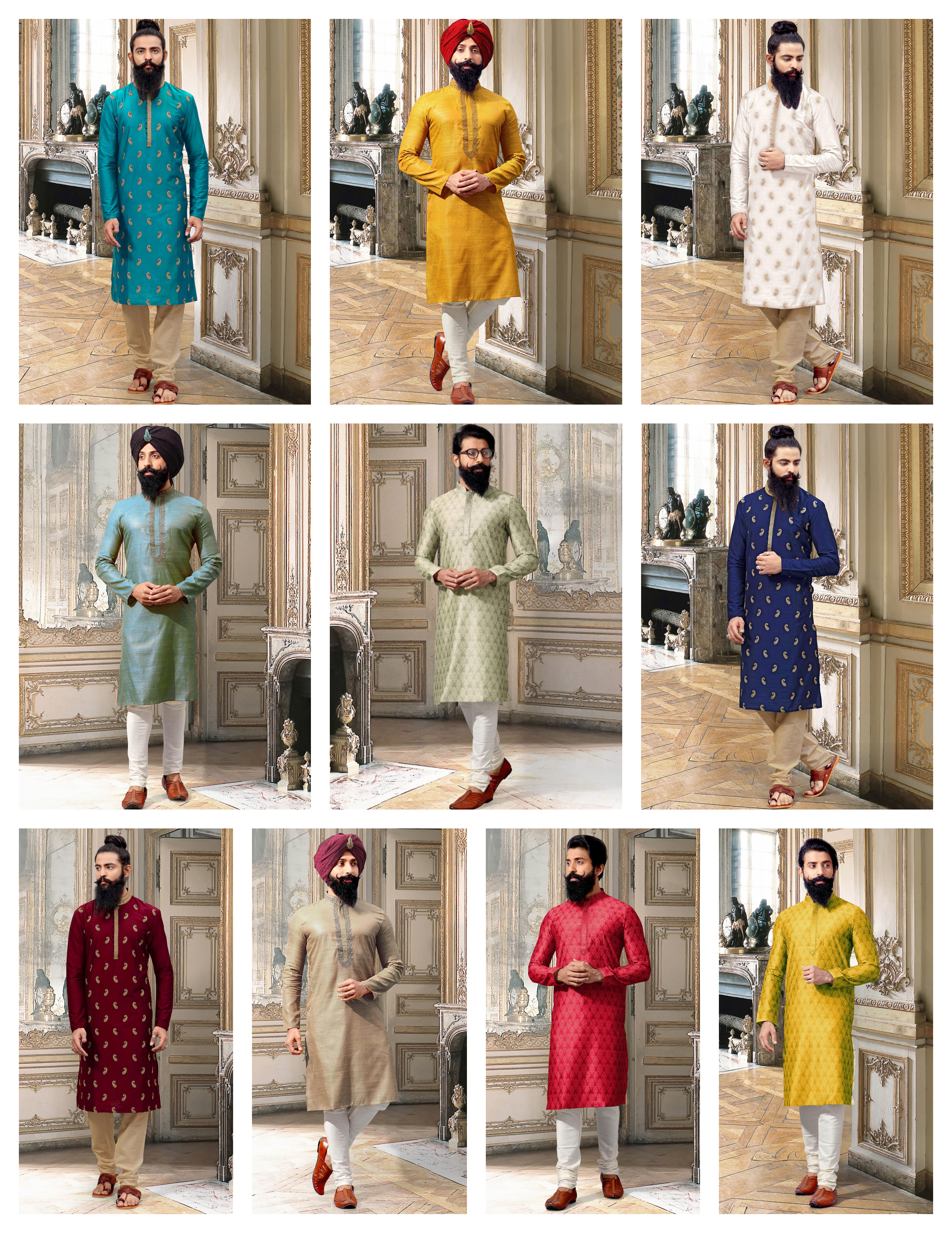 Multi Color Designer Party Wear Silk Kurta With Pajama Catalog Collection