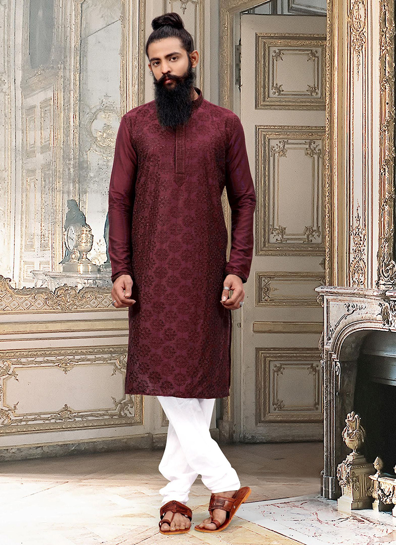 Designer Party Wear Silk Kurta With Pajama - Sizes S-34 To 4xl-46, Multi Color, Long Sleeve, Printed Fabric, Dry Clean & Washable