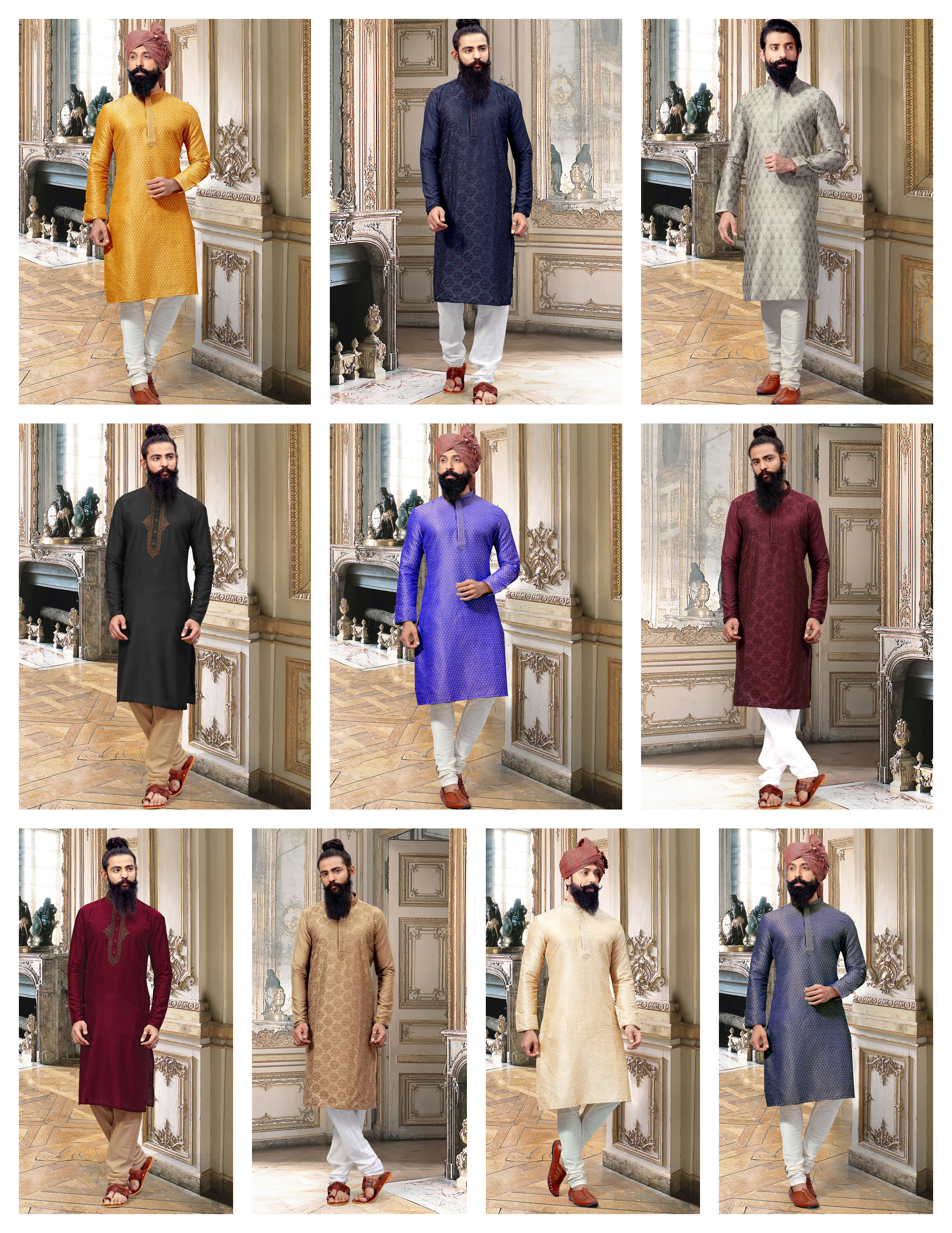 Designer Party Wear Silk Kurta With Pajama - Sizes S-34 To 4xl-46, Multi Color, Long Sleeve, Printed Fabric, Dry Clean & Washable