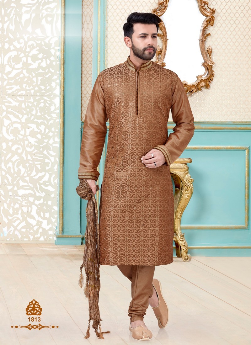 Multi Color Designer Dupion Silk Festive Wear Kurta With Dhoti Mens Wear Catalog Collection