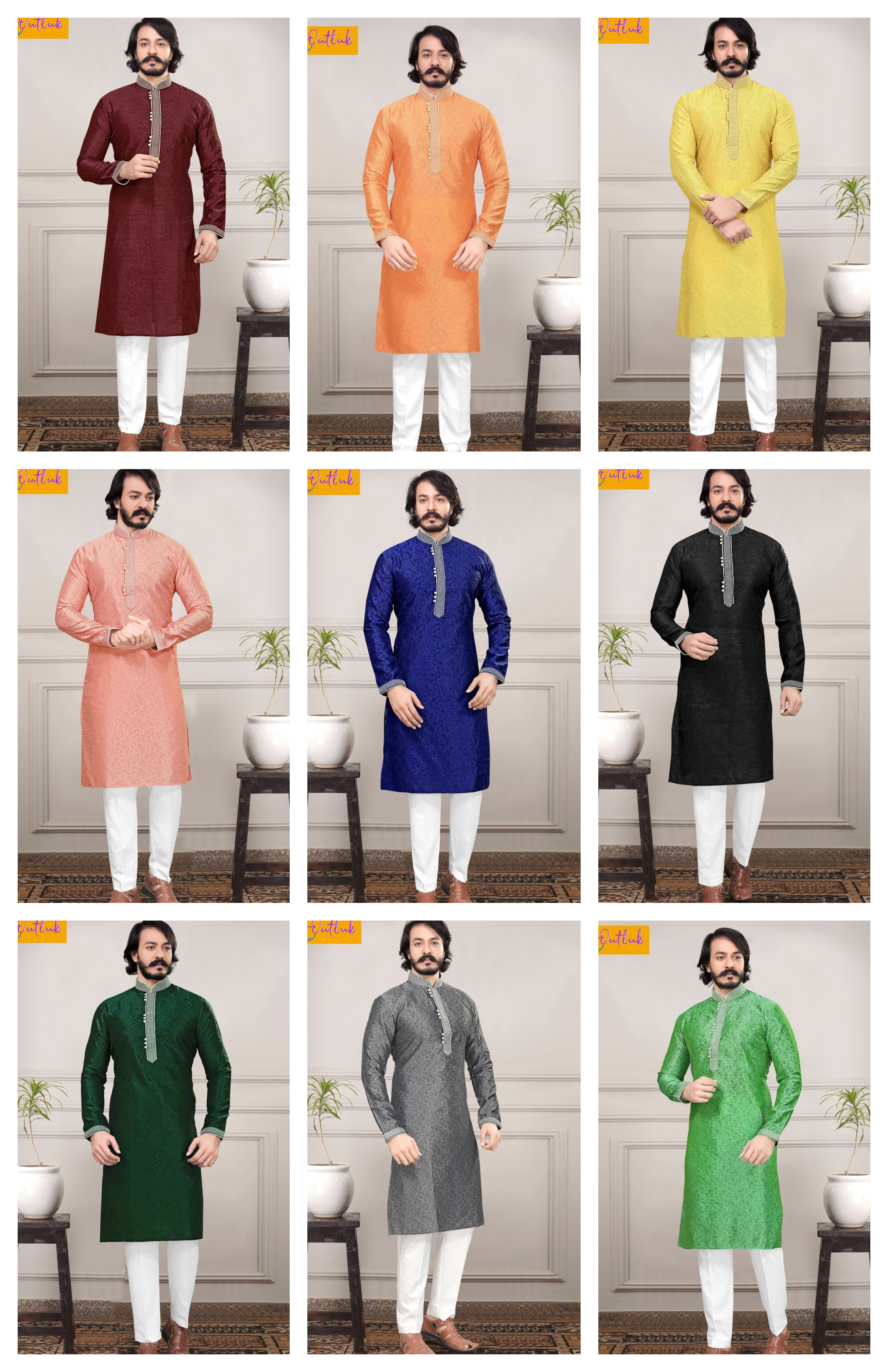 Multi Color Outlook Vol 14 Ethnic Wear Kurta Pajama Mens Wear Collection