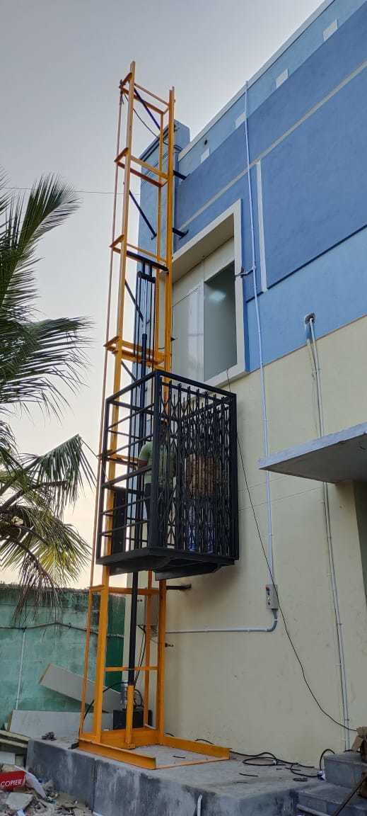 Hydraulic Goods Lift - 5 Tonne Capacity, Customized Size , Yellow With Block Finish - New With 1 Year Warranty And 3 Or 5 Hp Power Options