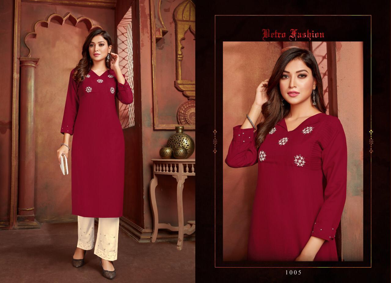 Amaya Vol 2 - Designer Om Slub Handwork Kurtis With Pant, 3-4th Sleeve, Quick Dry, Washable, Customized Logo