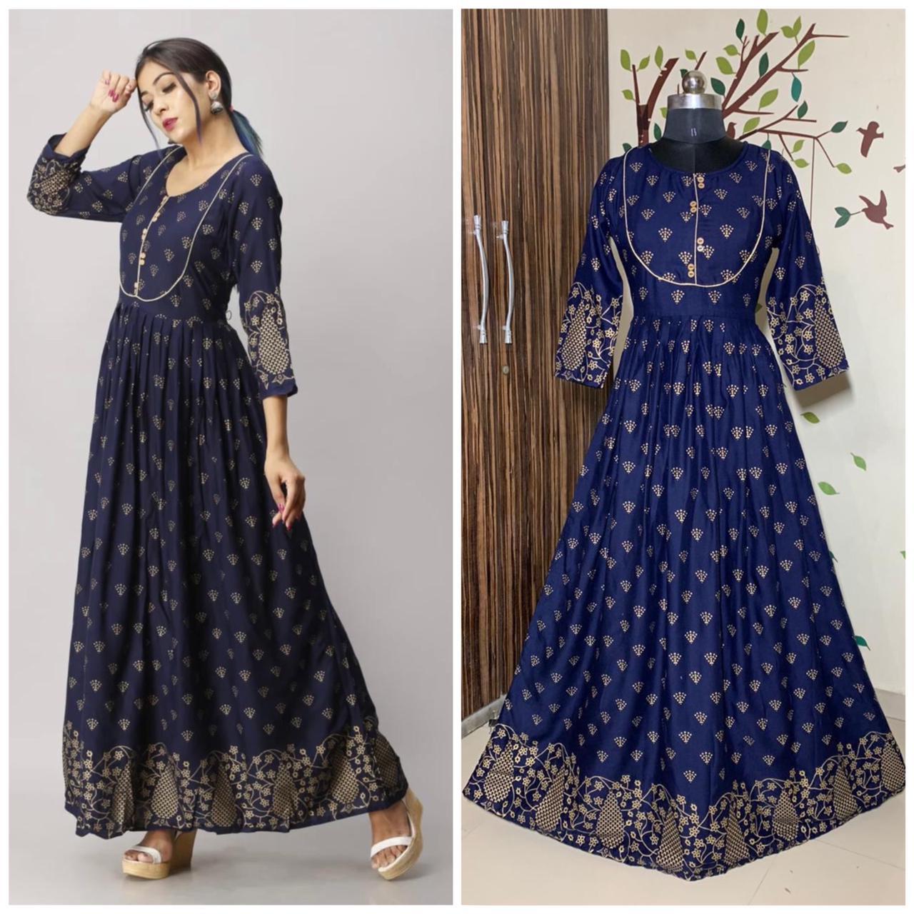 Indian Beautiful Gown Collection With Gold Print
