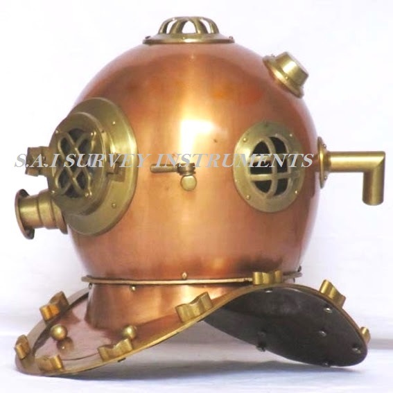 Nautical Diver Helmet - Copper & Brass Antique Finish, 14" X 15.5" X 16" Dimensions, Handmade Craftsmanship, Unique Collector's Marine Reproduction