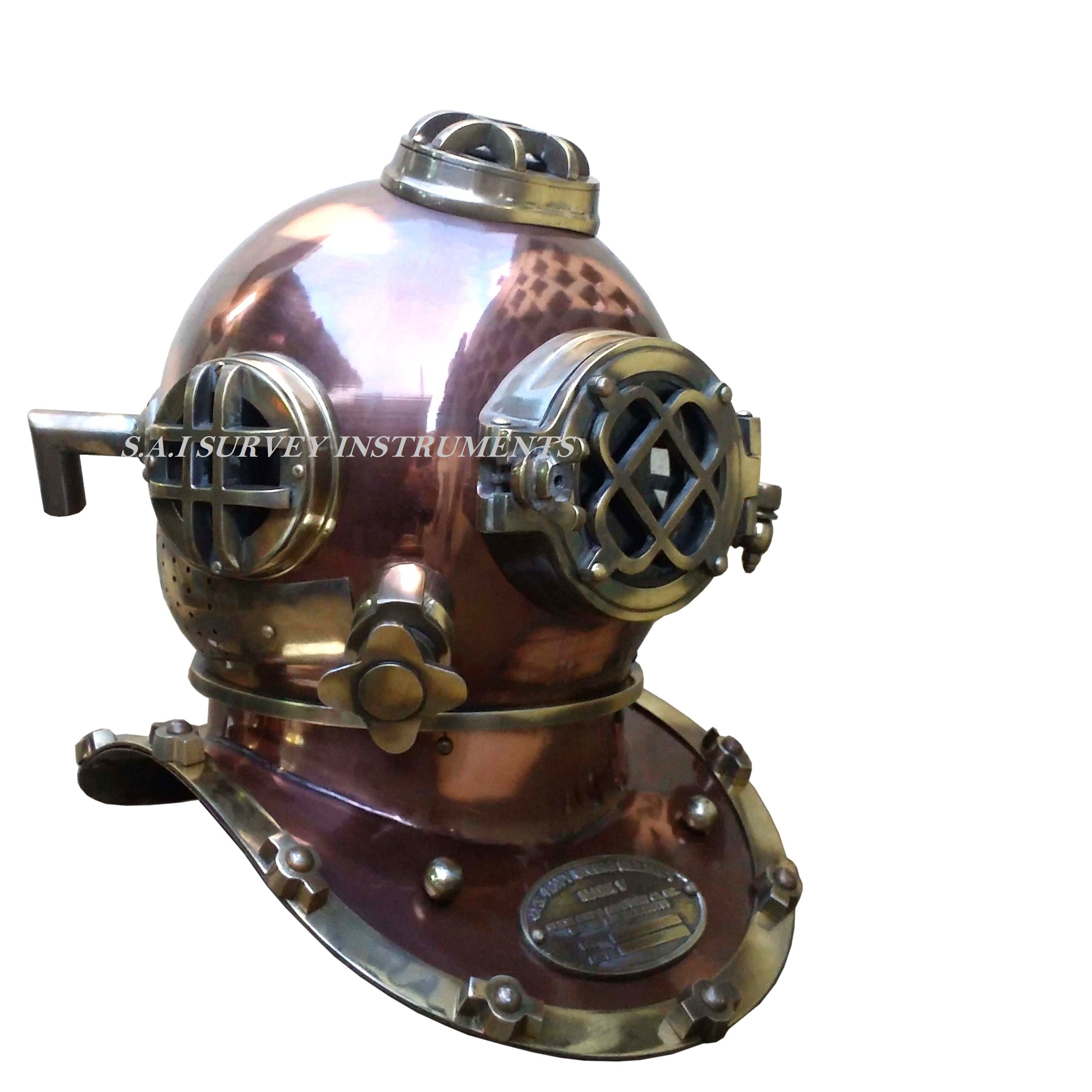 Copper & Brass Antique Nautical Scuba Diving Helmet - 14" X 15.5" X 16" | Features Custom Design, Handmade Craftsmanship, Multiple Metal Types
