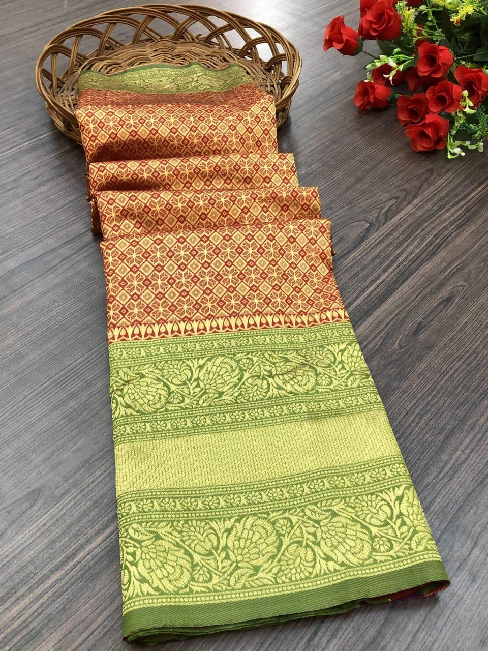 Ladies Soft Lichi Silk Saree - Beautiful Rich Pallu & All Over Jacquard Work, Multi Color For Traditional Occasions