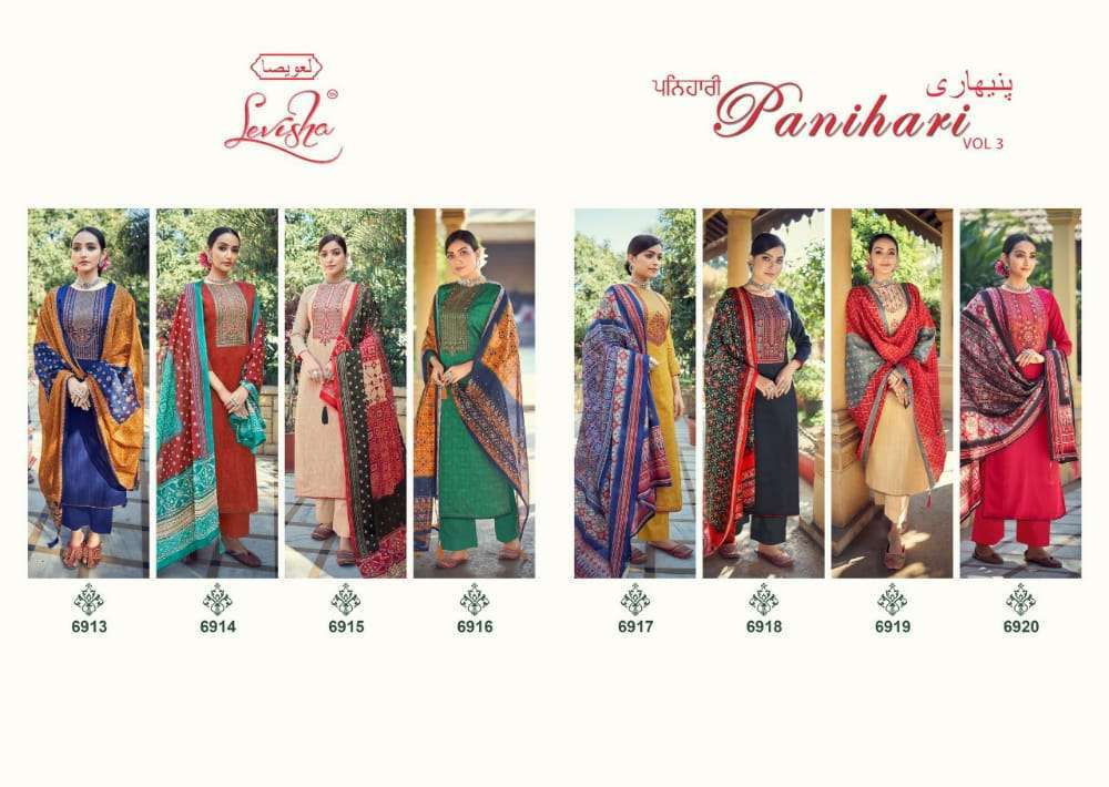Multi Color Levisha Panihari Vol 3 Jam Cotton Print With Embroidery Work Dress Material Catalog
