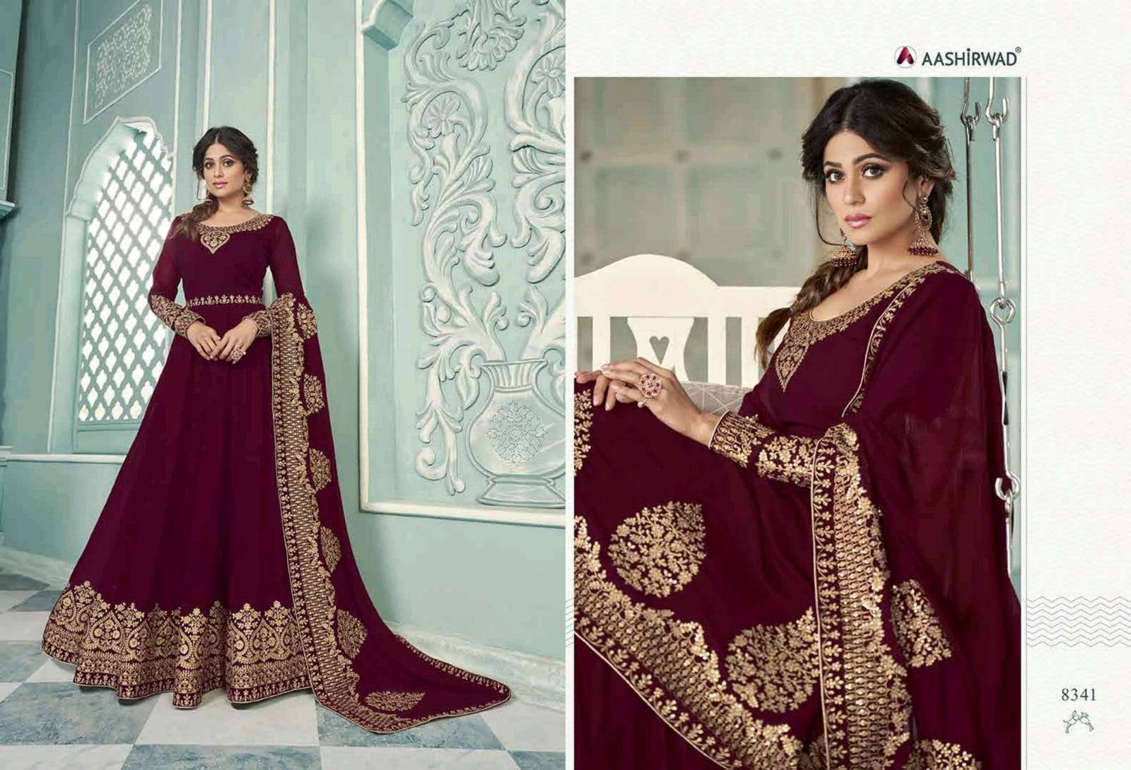 Multi Color Aashirwad Creation Samaira Georgette With Work Designer Suit Catalog