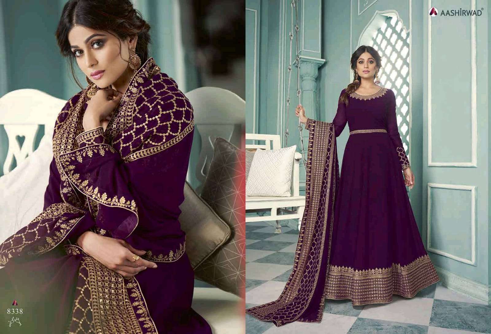 Multi Color Aashirwad Creation Samaira Georgette With Work Designer Suit Catalog