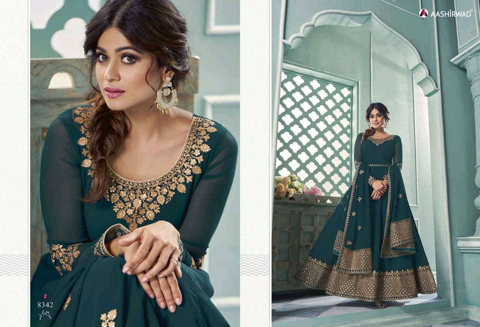 Multi Color Aashirwad Creation Samaira Georgette With Work Designer Suit Catalog