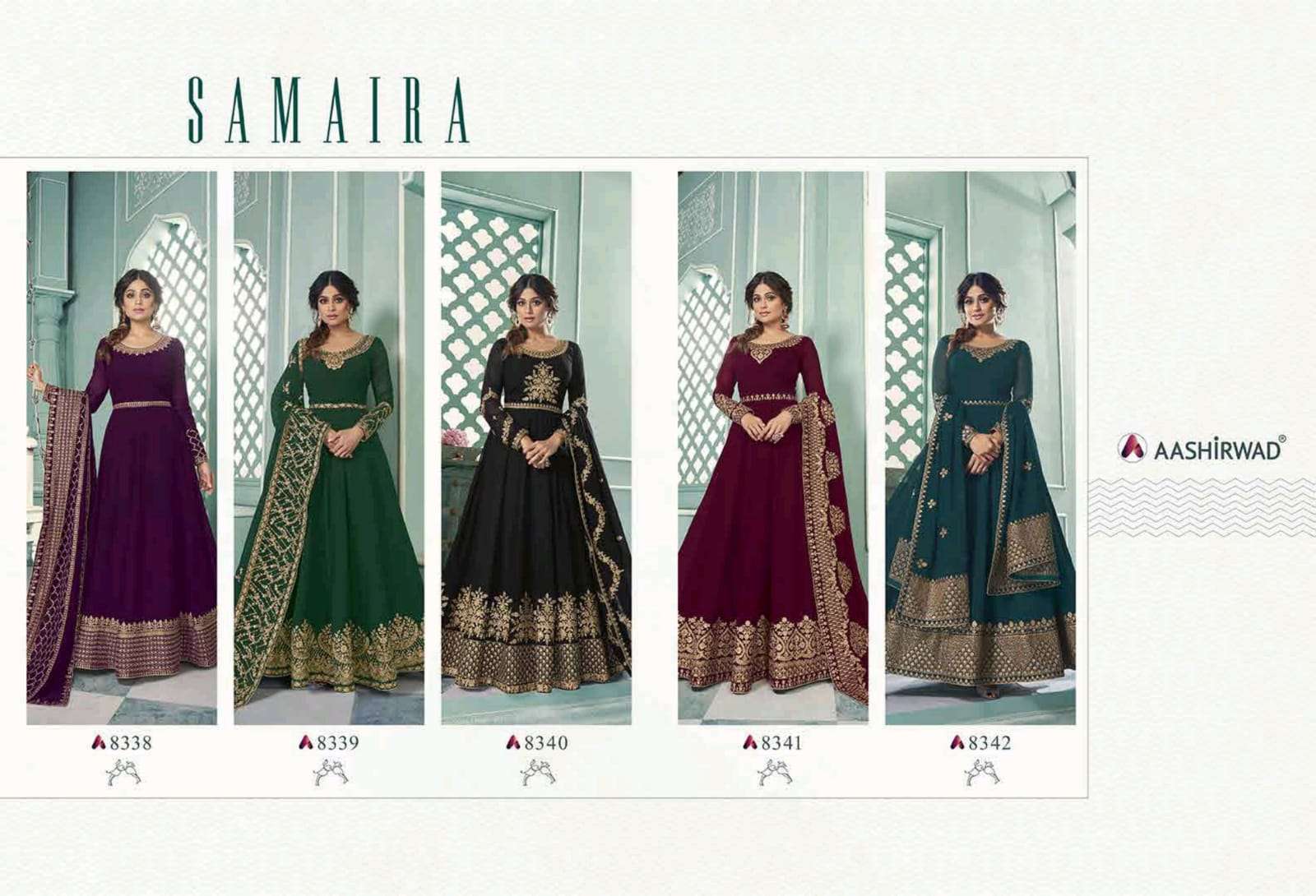 Multi Color Aashirwad Creation Samaira Georgette With Work Designer Suit Catalog