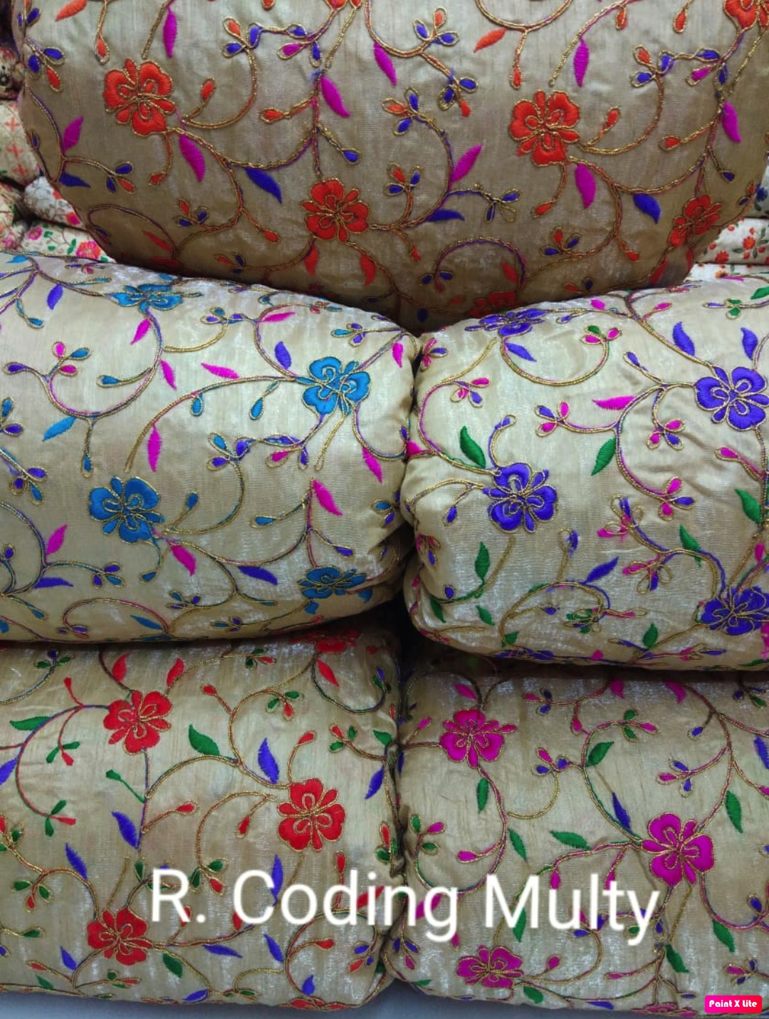 Embroidery Fabric - Satin Banglori, 44" Width With Light & Dark Colors, Embroidered Texture & Multipurpose Use