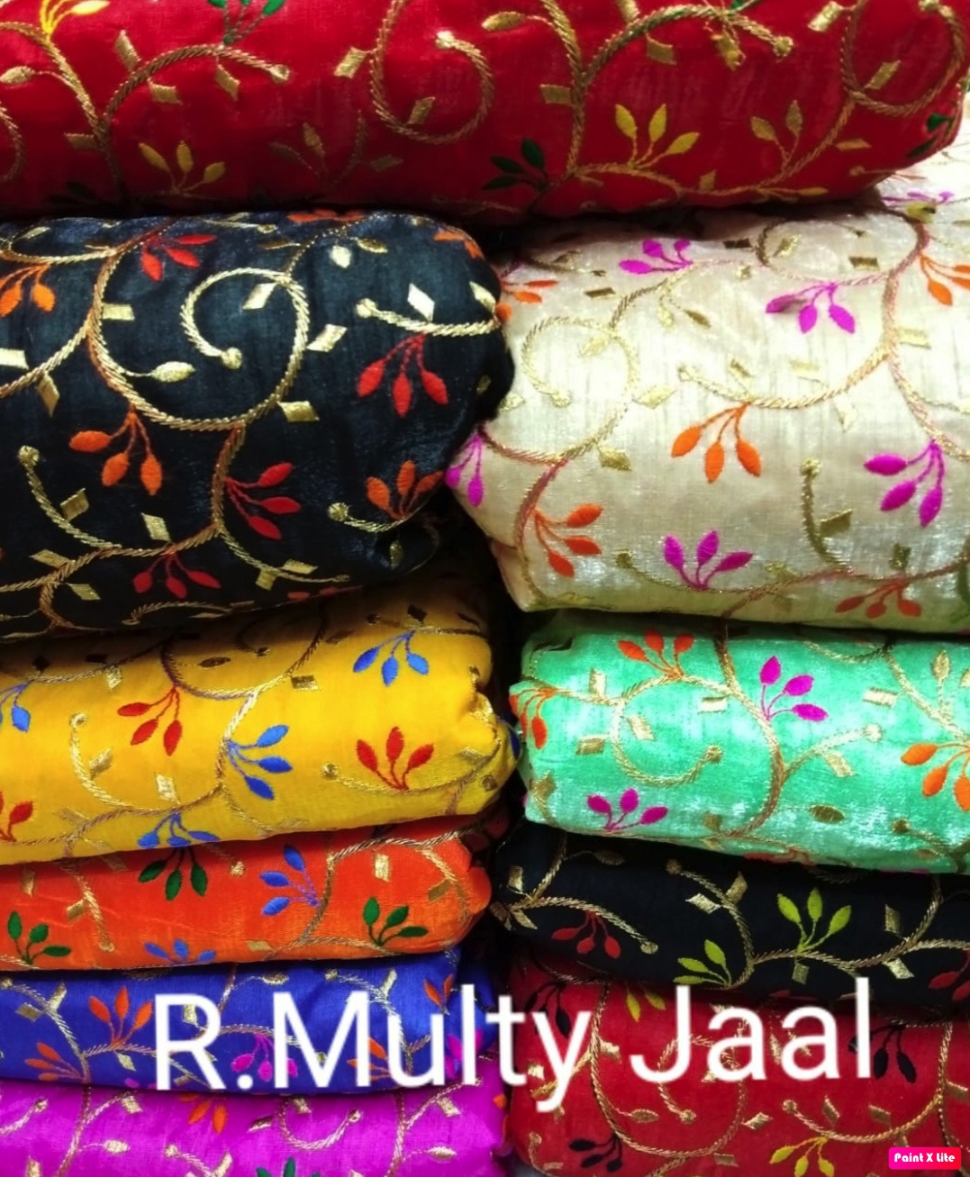Embroidery Fabric - Satin Banglori, 44" Width With Light & Dark Colors, Embroidered Texture & Multipurpose Use