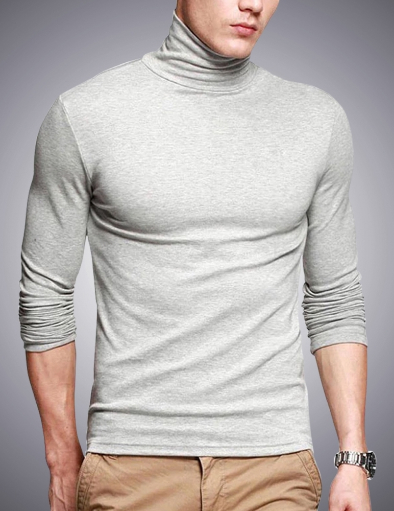 Full Sleeve T Shirt - Cotton, S/m/l/xl/xxl, Grey | Long Sleeves, Turtleneck, Slim Fit Style For Men