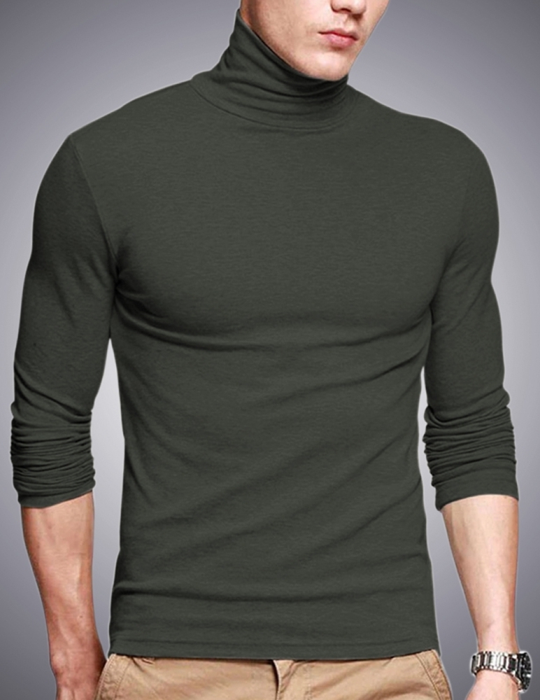 Cotton Slim Fit Turtleneck T-shirt - Long Sleeve, Charcoal Grey Color, Available In M, L, Xl, Xxl Sizes, Designed For Fashion-forward Men