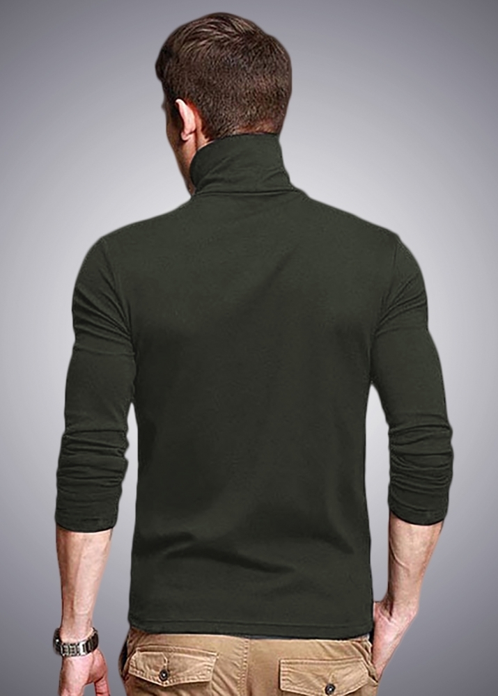 Cotton Slim Fit Turtleneck T-shirt - Long Sleeve, Charcoal Grey Color, Available In M, L, Xl, Xxl Sizes, Designed For Fashion-forward Men