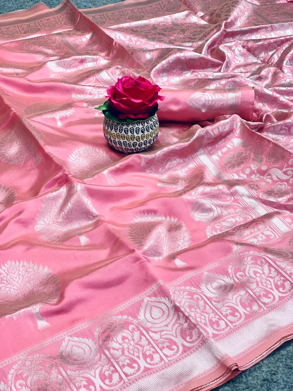 Ladies Designer Saree - Soft Silk With Elegant Silver Weaving, Multi Color Bollywood Style For All Seasons
