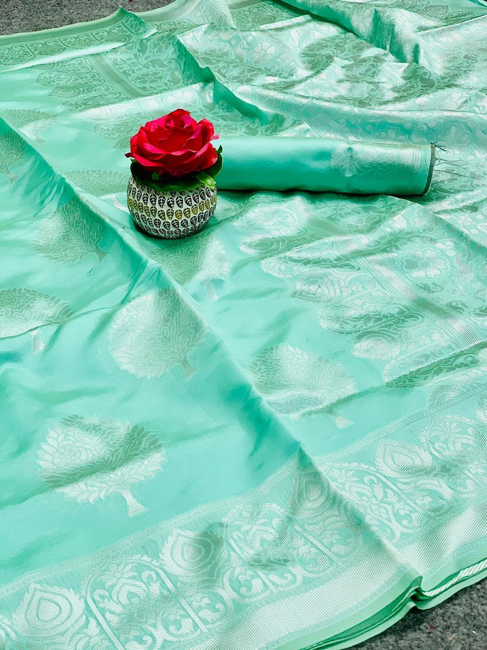 Ladies Designer Saree - Soft Silk With Elegant Silver Weaving, Multi Color Bollywood Style For All Seasons