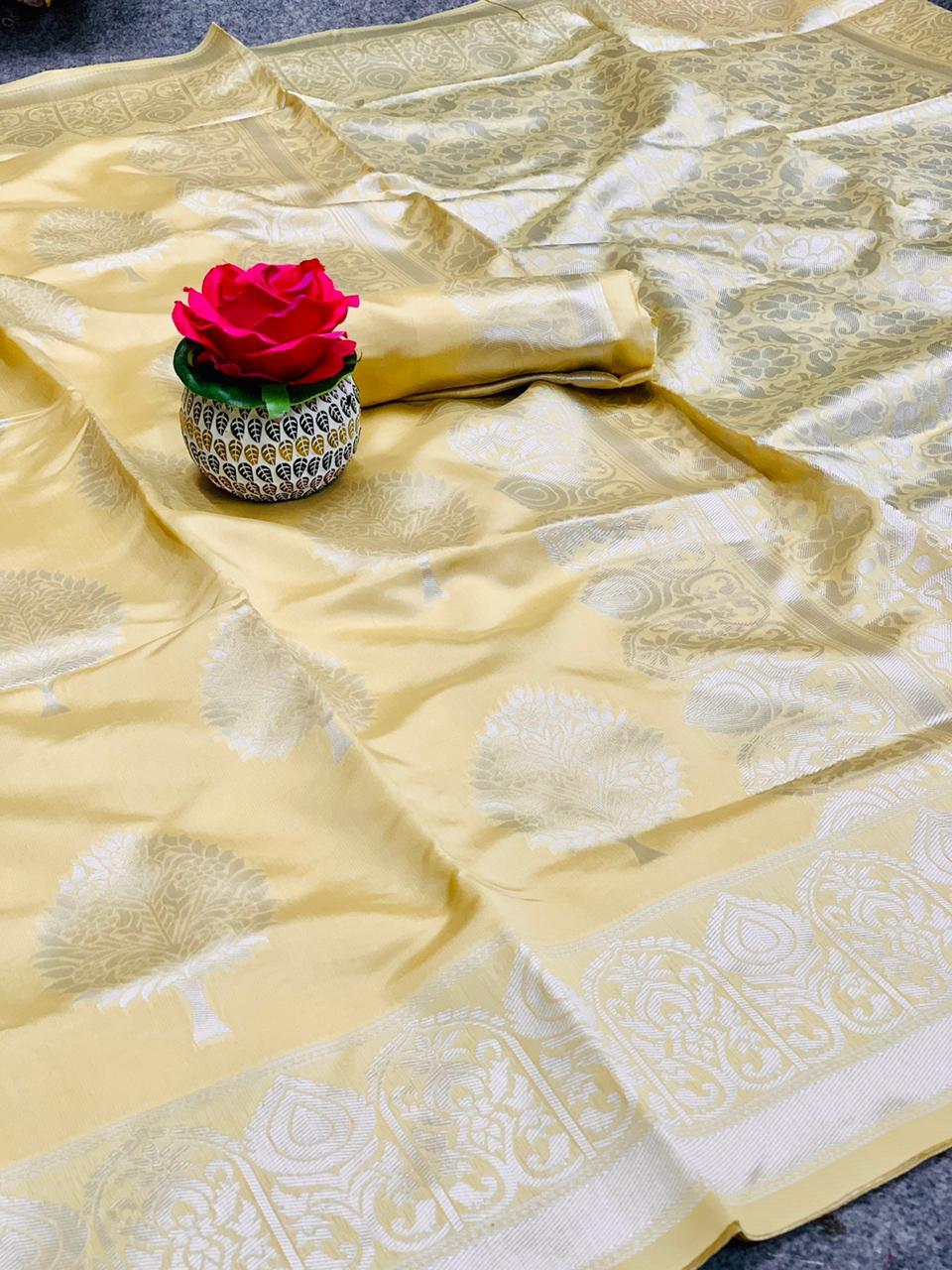 Ladies Designer Saree - Soft Silk With Elegant Silver Weaving, Multi Color Bollywood Style For All Seasons