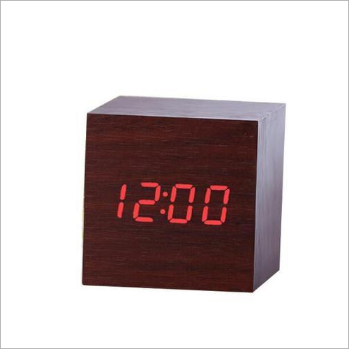 Cube Shaped Wooden Led Clock - Wooden Material, 60x60mm Dimensions, Triangular/square Shape, Digital Motivity, Backlight Feature | 135g Weight, Single Face Design, 01 Year Warranty