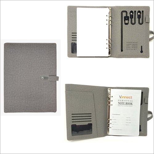 पीयू लेदर 10000 एमएएच ग्रे जूट डायरी