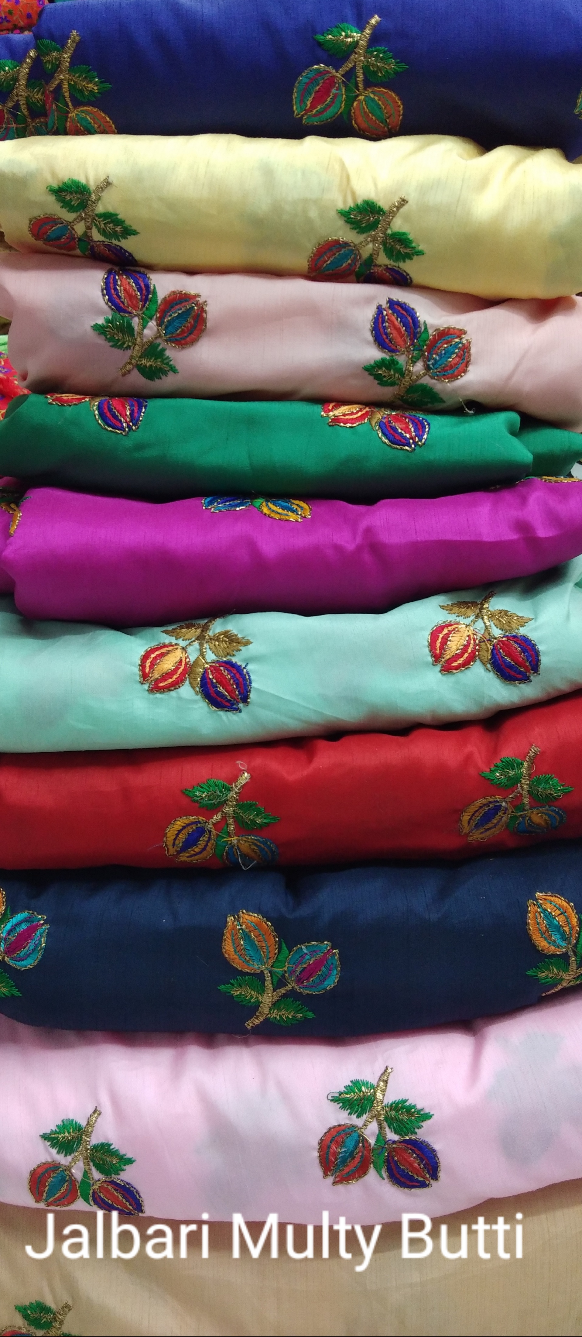 Jalbari Multi Embroidery - Embroidery Fabric 44" Width, 100 Cm Length | Available In All Light & Dark Colors, Washable, Multipurpose Use