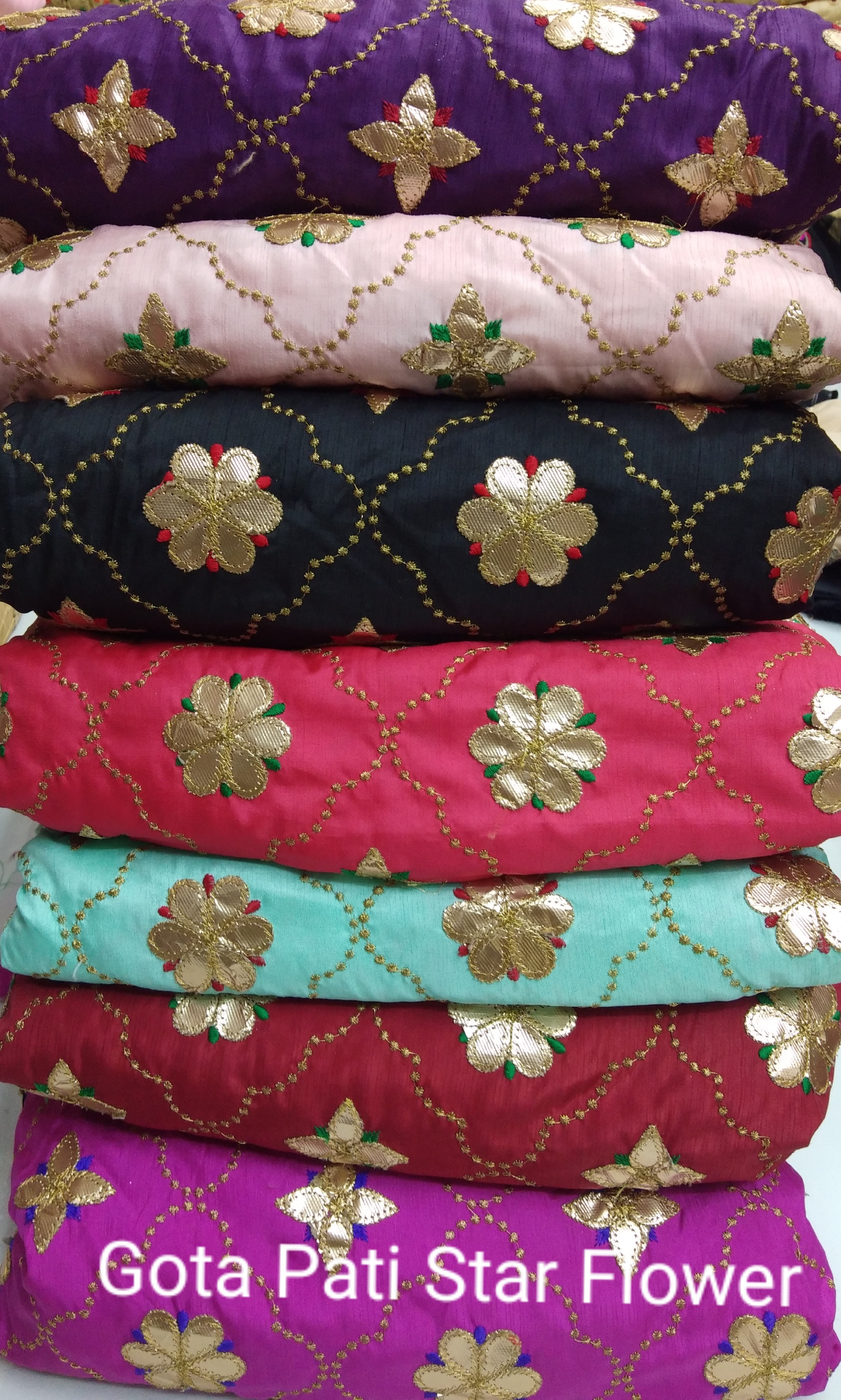 Jalbari Multi Embroidery - Embroidery Fabric 44" Width, 100 Cm Length | Available In All Light & Dark Colors, Washable, Multipurpose Use