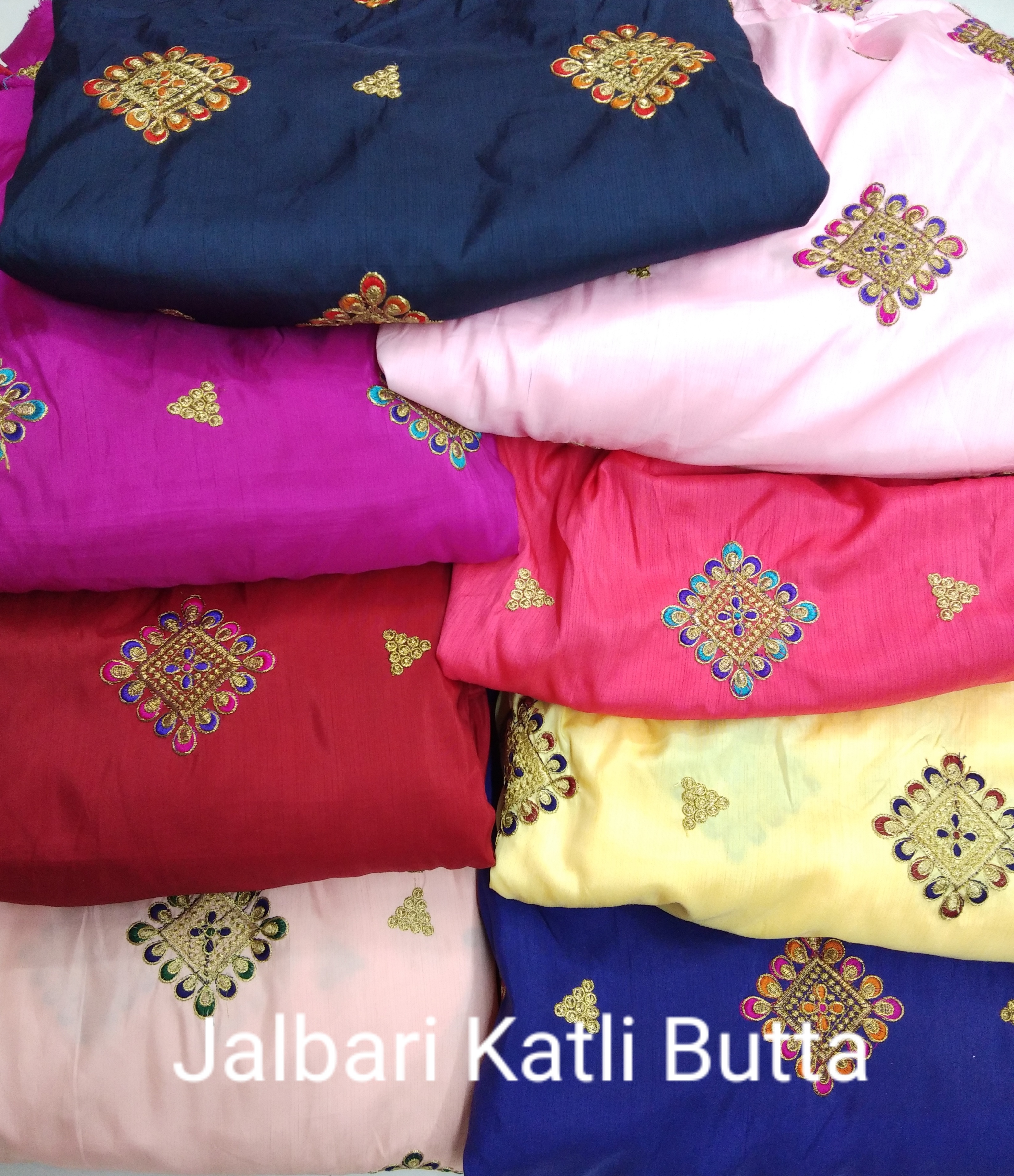 Jalbari Multi Embroidery Fabric - 44 Inches Wide, 100 Cm Length | Washable, Available In Light & Dark Colours, Multipurpose Usage, Embroidered Texture
