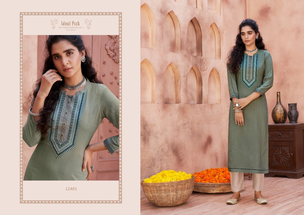 Multi Color Kalaroop Pili Vol 2 Linen With Work Fancy Kurti Catalog