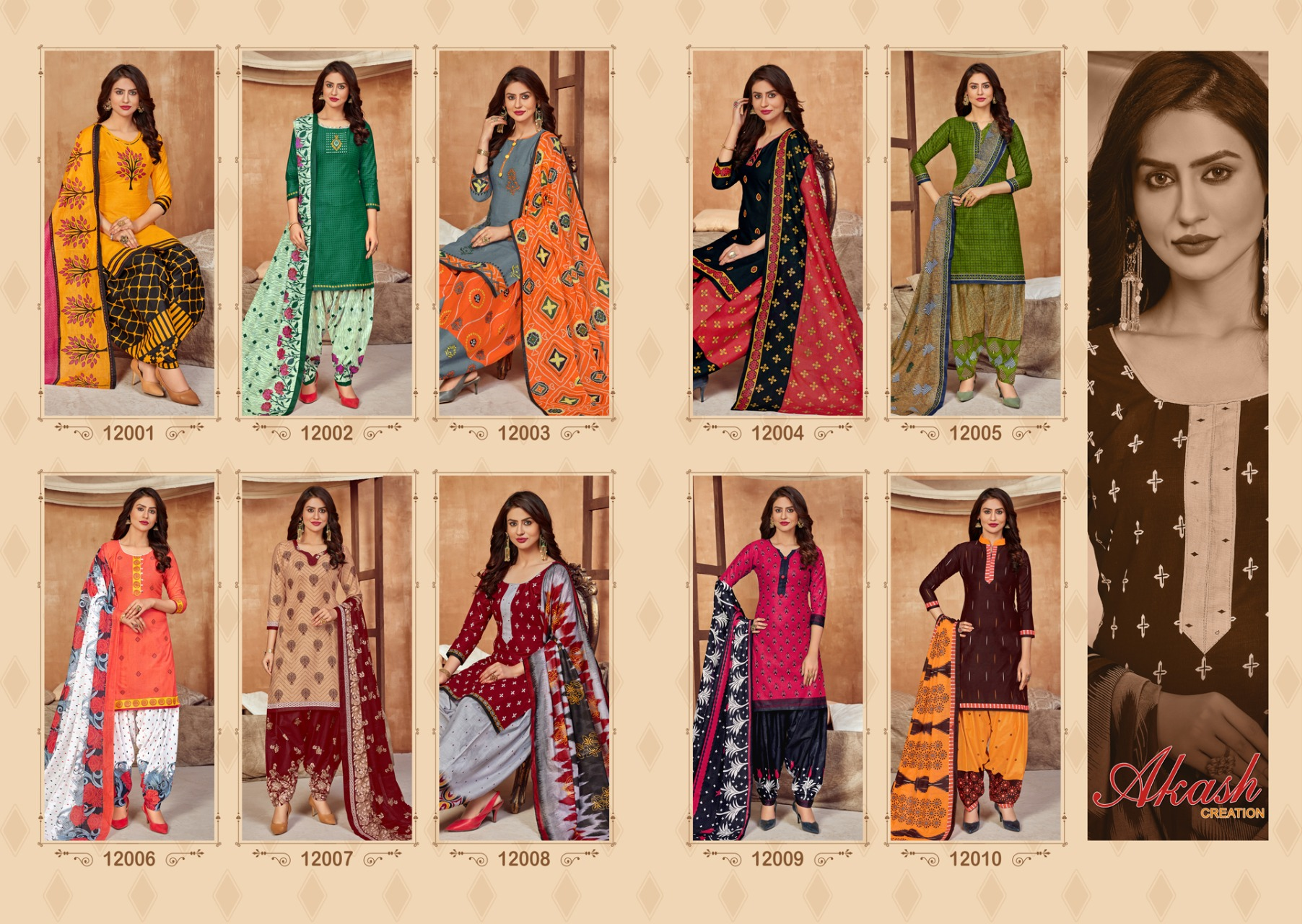 Akash Creation Padmavati Vol 12 Cotton Printed Patiyala Dress Material Catalog - Unstitched Fabric, Multi Color, Casual Dress Type, All Season Wear, Washable