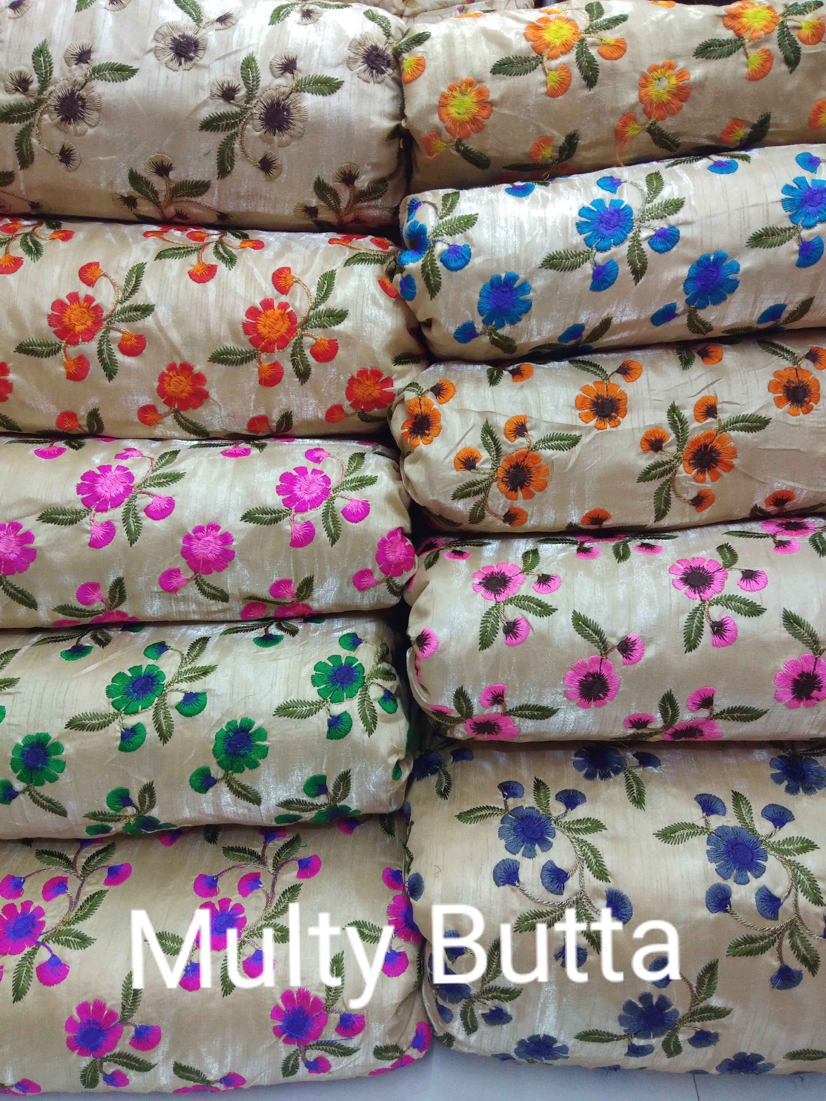 Multi Flower Embroidery - Embroidery Fabric 44" Width, 100 Cm Length | Washable, Available In Light & Dark Colors, Multipurpose Use