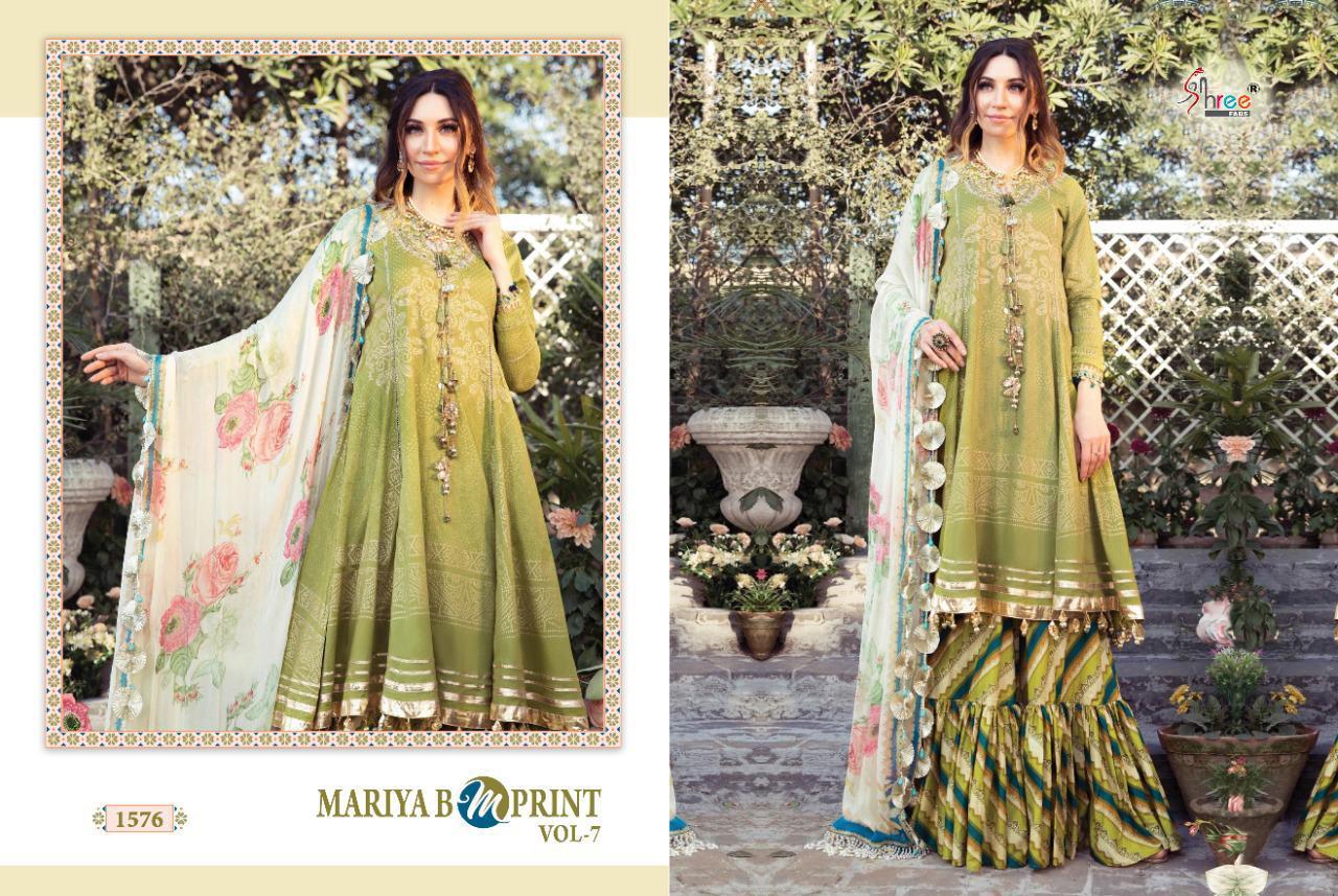 Multi Color Shree Fabs Mariya B M Print Vol 7 Cambric Lawn Print With Work Pakistani Suit Catalog