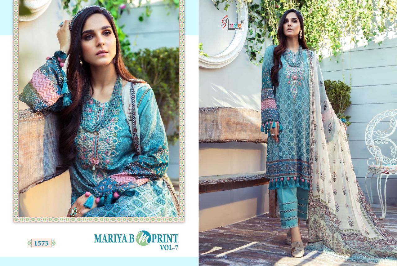 Multi Color Shree Fabs Mariya B M Print Vol 7 Cambric Lawn Print With Work Pakistani Suit Catalog