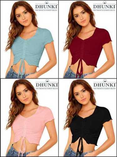 Dhunki Ladies Designer Tops - Ajanta Fabric (95% Polyester, 5% Spandex), Size M(36) & XL(40), Short Sleeves, Stretchable, Floral Prints, 4 Colors