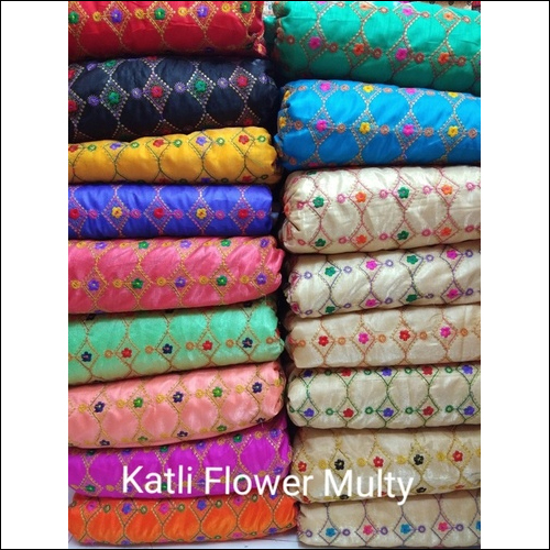 Washable Katli Flower Multi Embroidery Fabric