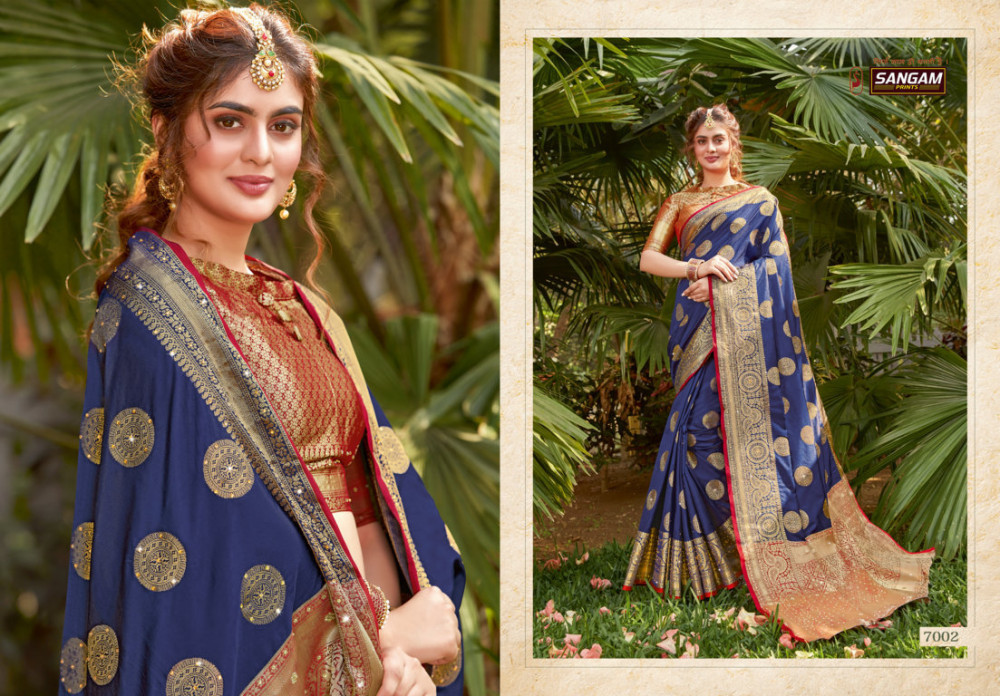 Multi Color Sangam Tarz Festive Wear Silk Sarees Catalog Collection
