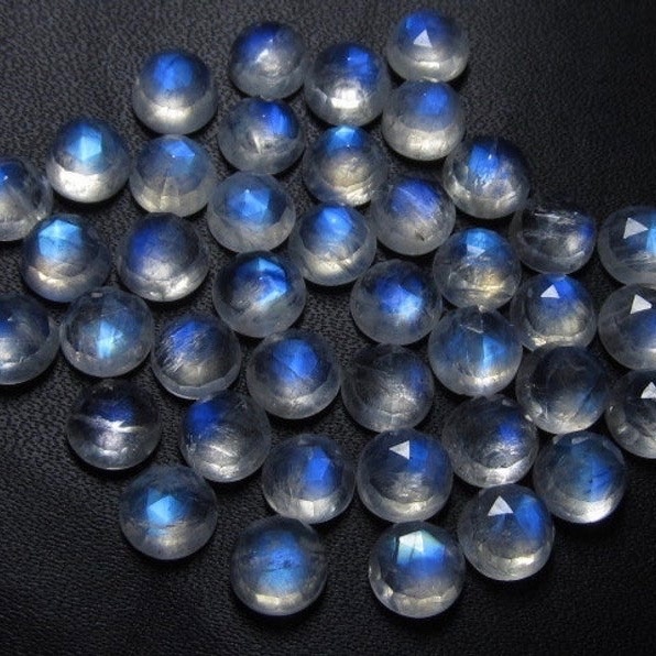 Natural Rainbow Moonstone Loose Stones - Round Faceted Cut, Pointed Back, Blue Fire Gemstones For Jewelry Making (3mm-12mm)