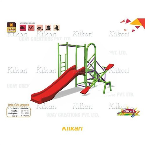 Three In One Combo Set - Mild Steel & Frp, 3.5x3.0 M | Designed For Kids Aged 6-14, Includes Slide And Seesaw, Onsite Assembly Provided