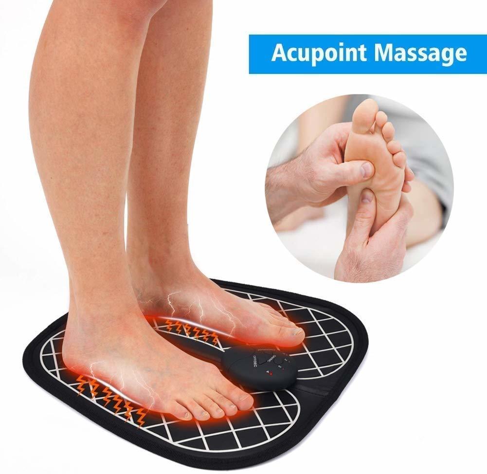 Ems Foot Massager - Pu Leather, 12x12 Inches, Black | 6 Modes, 10 Intensity Levels, Foldable Design, Easy Operation, Portable For Travel
