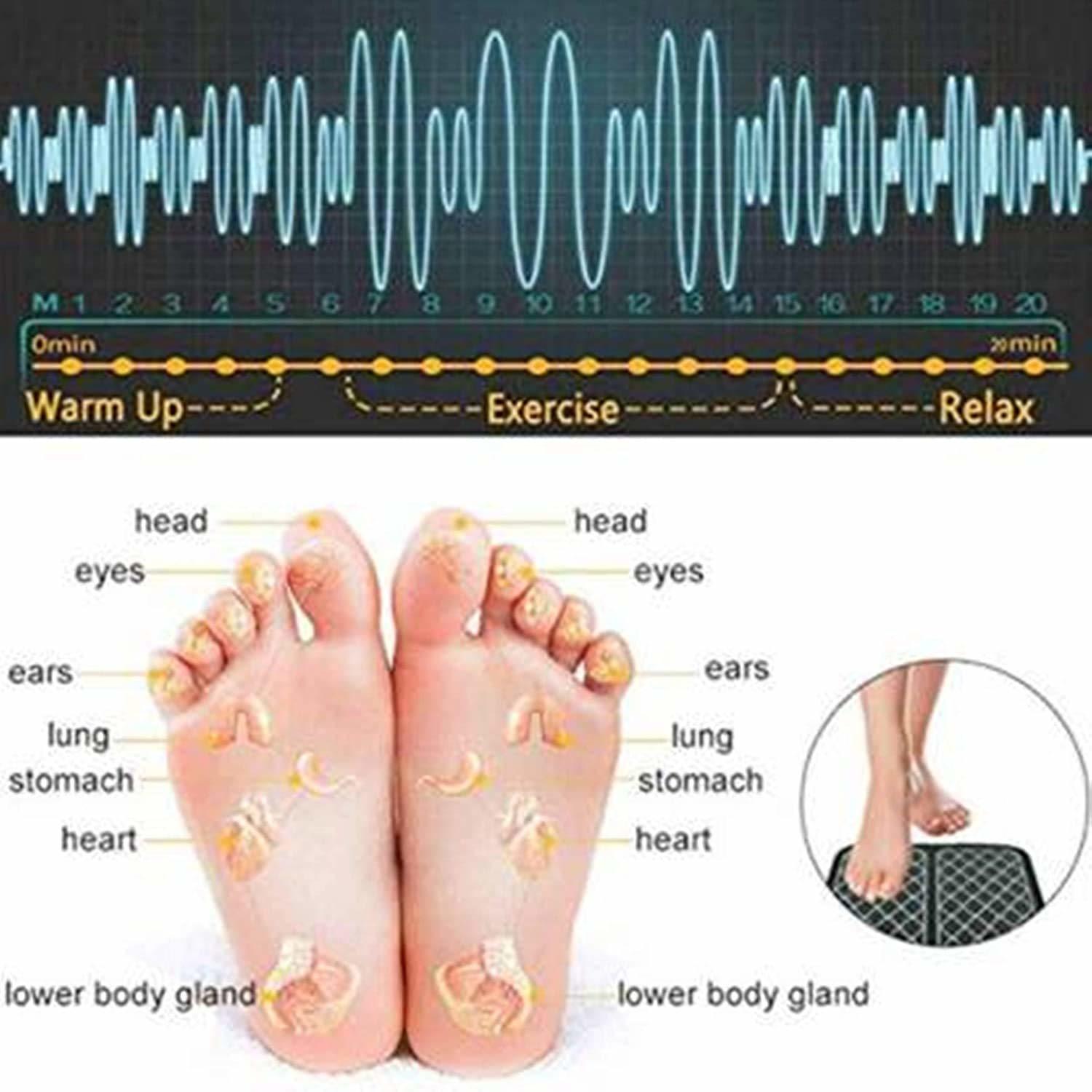 Ems Foot Massager - Pu Leather, 12x12 Inches, Black | 6 Modes, 10 Intensity Levels, Foldable Design, Easy Operation, Portable For Travel