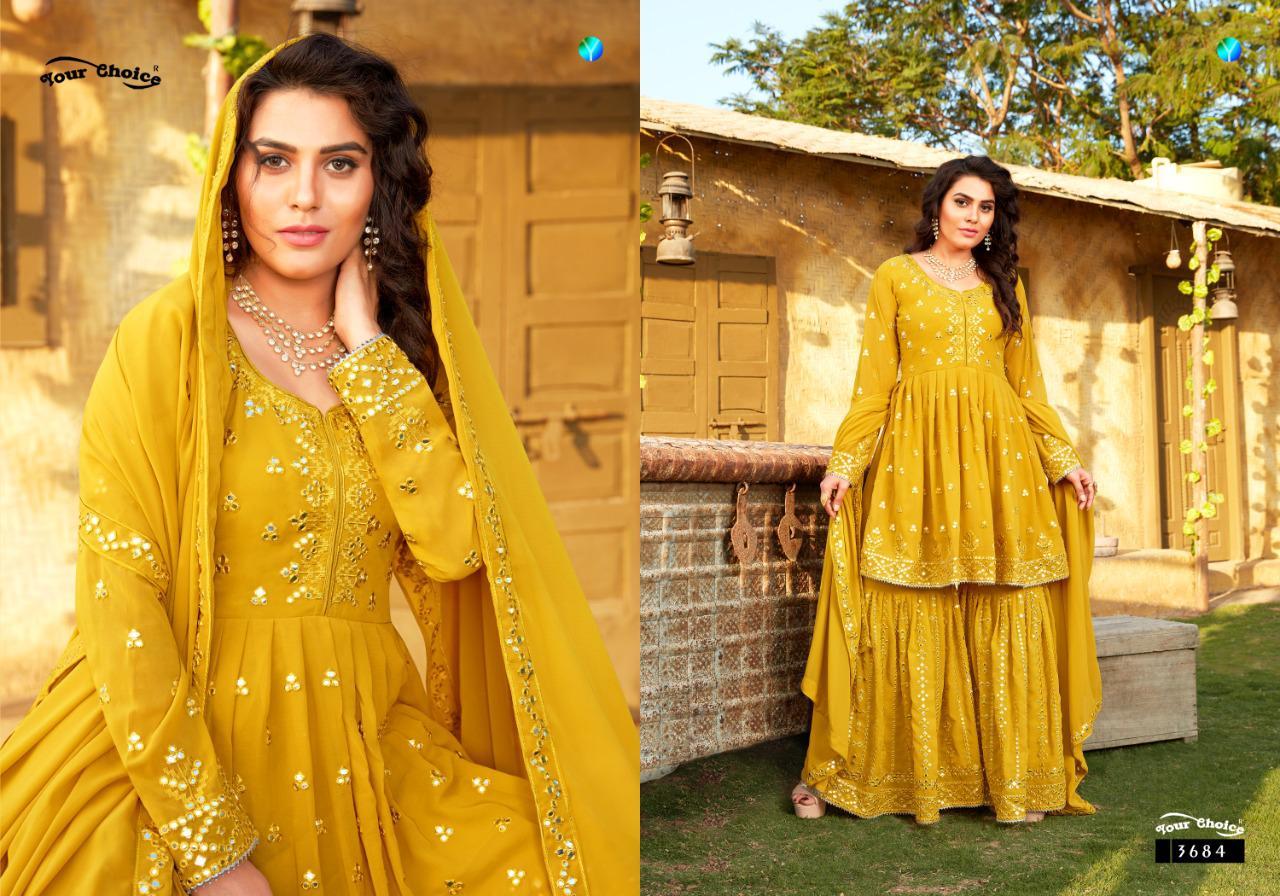 Multi Color Your Choice Magic Georgette Sharara Style Salwar Suit Catalog
