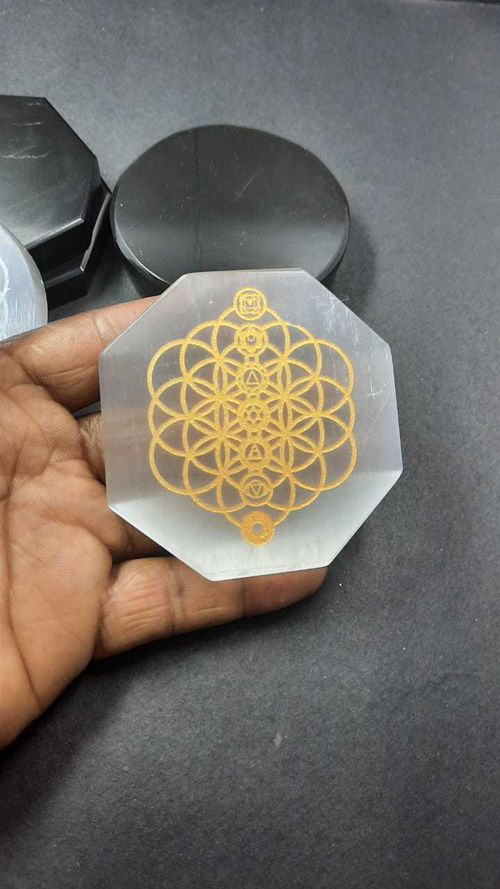 Chakra Symbols Engraved Selenite Slices