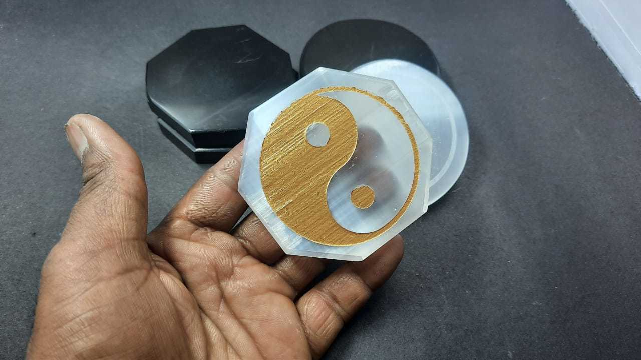 Selenite Disc With Ying Yang Engraved