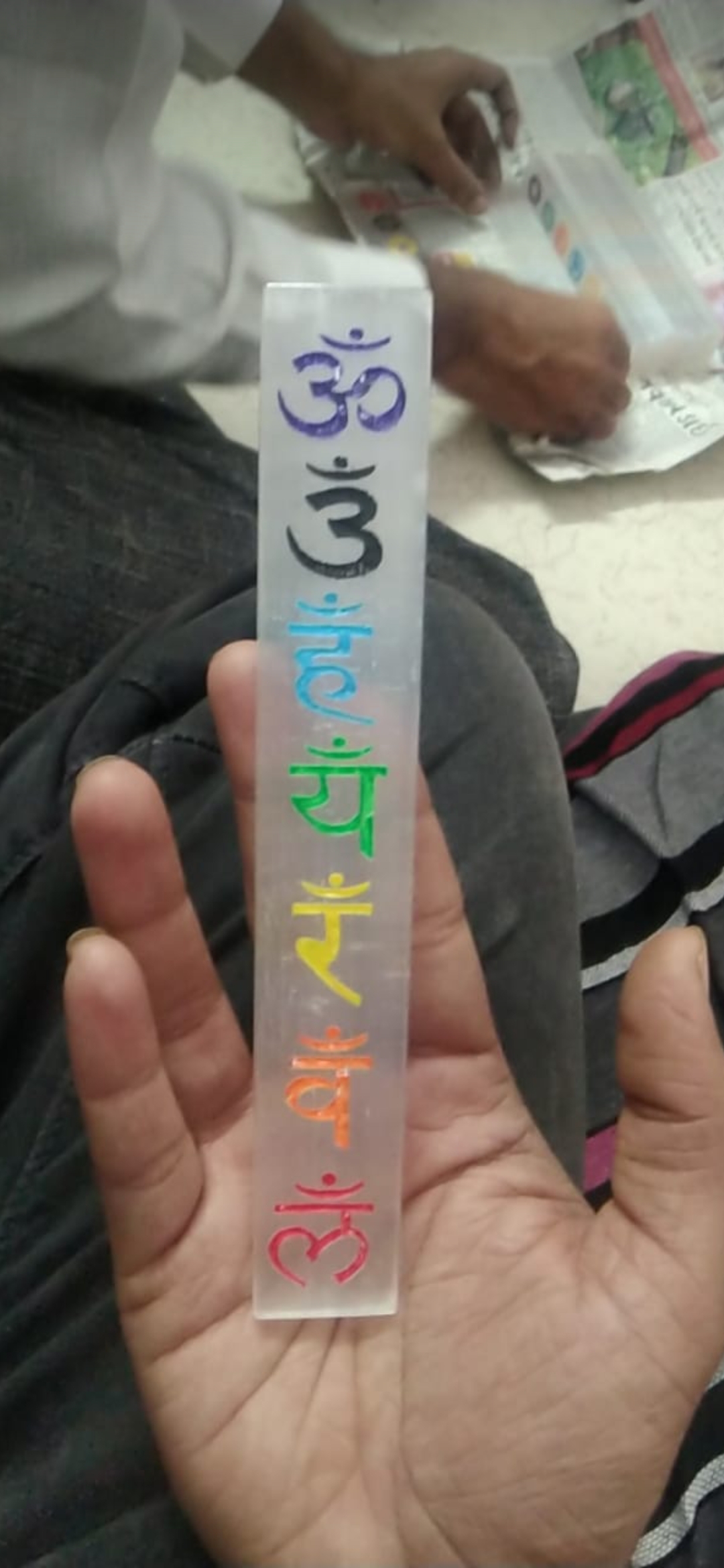 Selenite Seven Chakra Symbols Engraved Selenite Stick/slices