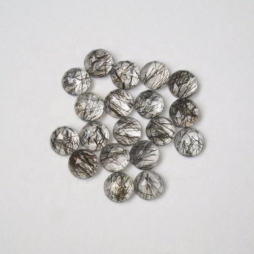 8 मिमी ब्लैक रूटिलेटेड क्वार्ट्ज रोज कट राउंड लूज जेमस्टोन