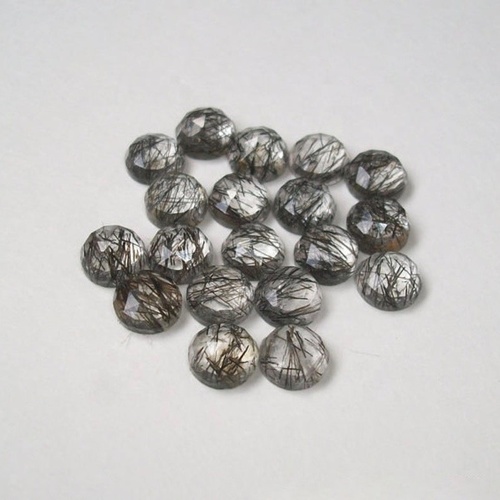 9 मिमी ब्लैक रूटिलेटेड क्वार्ट्ज रोज कट राउंड लूज जेमस्टोन